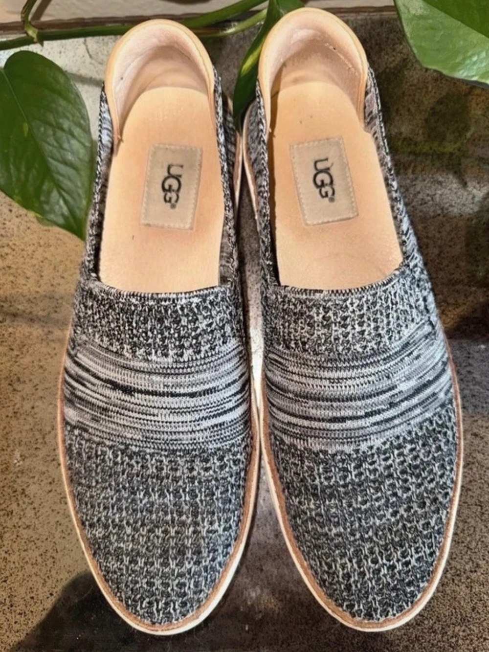 UGG Women's Black & White Knit Slip-On Loafers
